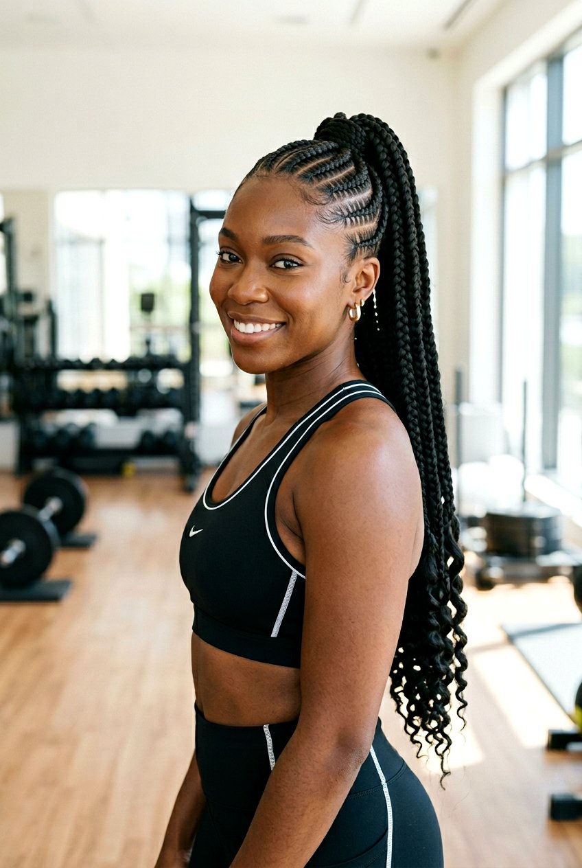 Stitch Braids in a Long Ponytail - 20 protective styles for long natural hair - 20 protective styles for long natural hair