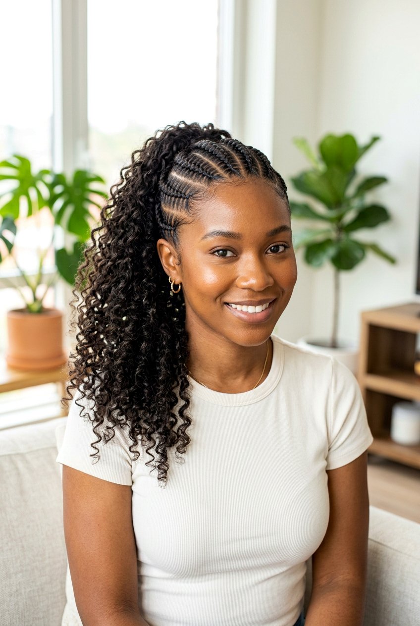 Stitch Cornrows With Curly Ponytail - 20 cornrows with curly ponytail - 20 cornrows with curly ponytail