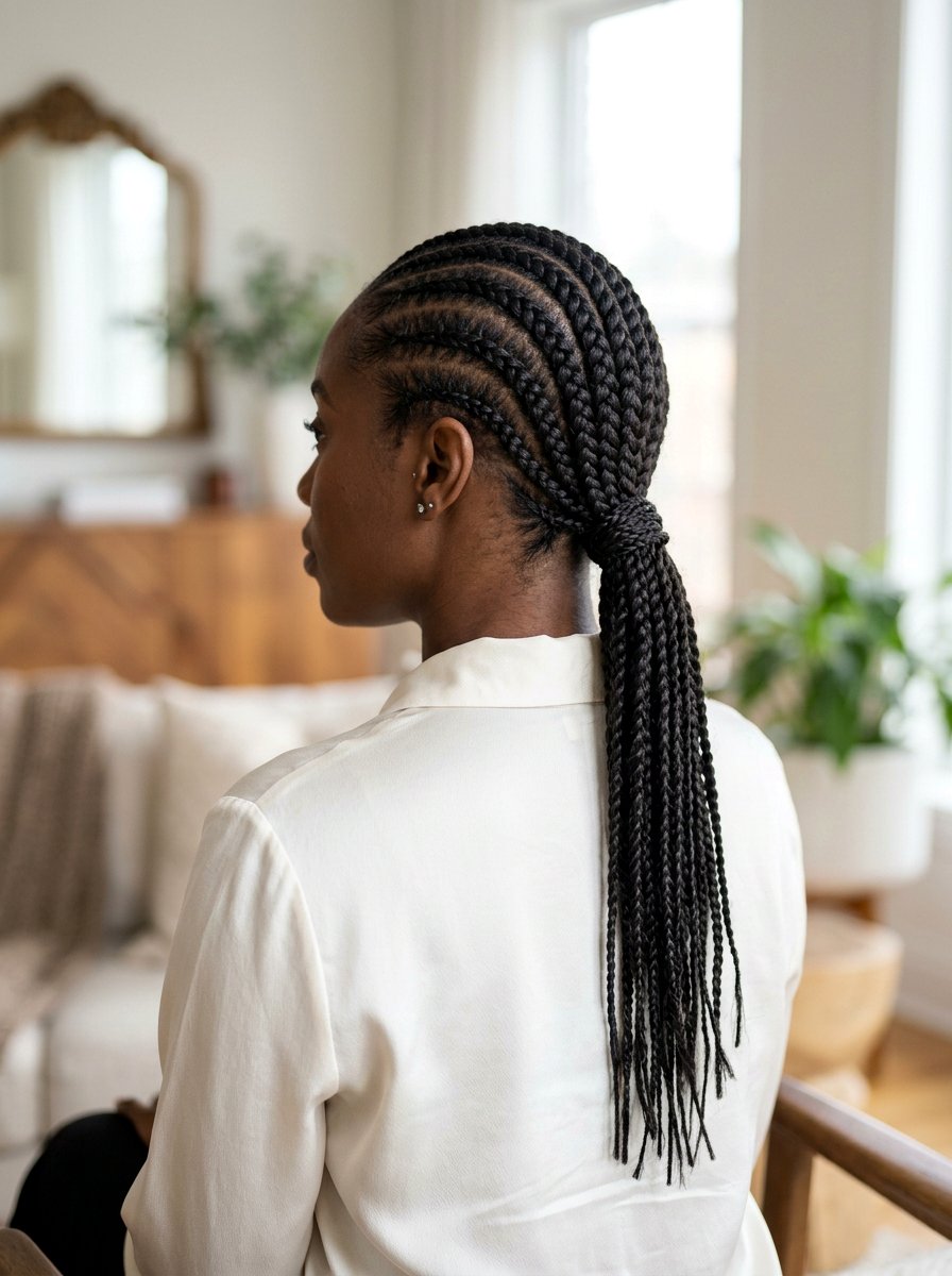 Stitch braids into low ponytail - 20 stitch braids into ponytail - 20 stitch braids into ponytail
