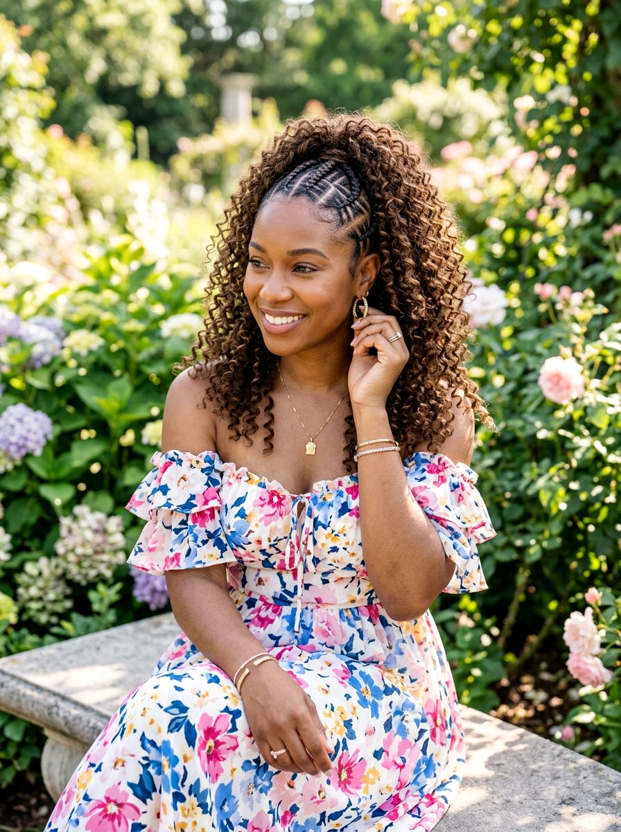 Stitch braids into ponytail with curls - 20 stitch braids into ponytail - 20 stitch braids into ponytail