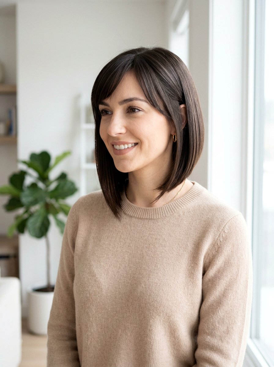 20 Sleek Straight Bob with Bangs for a Modern Chic Look