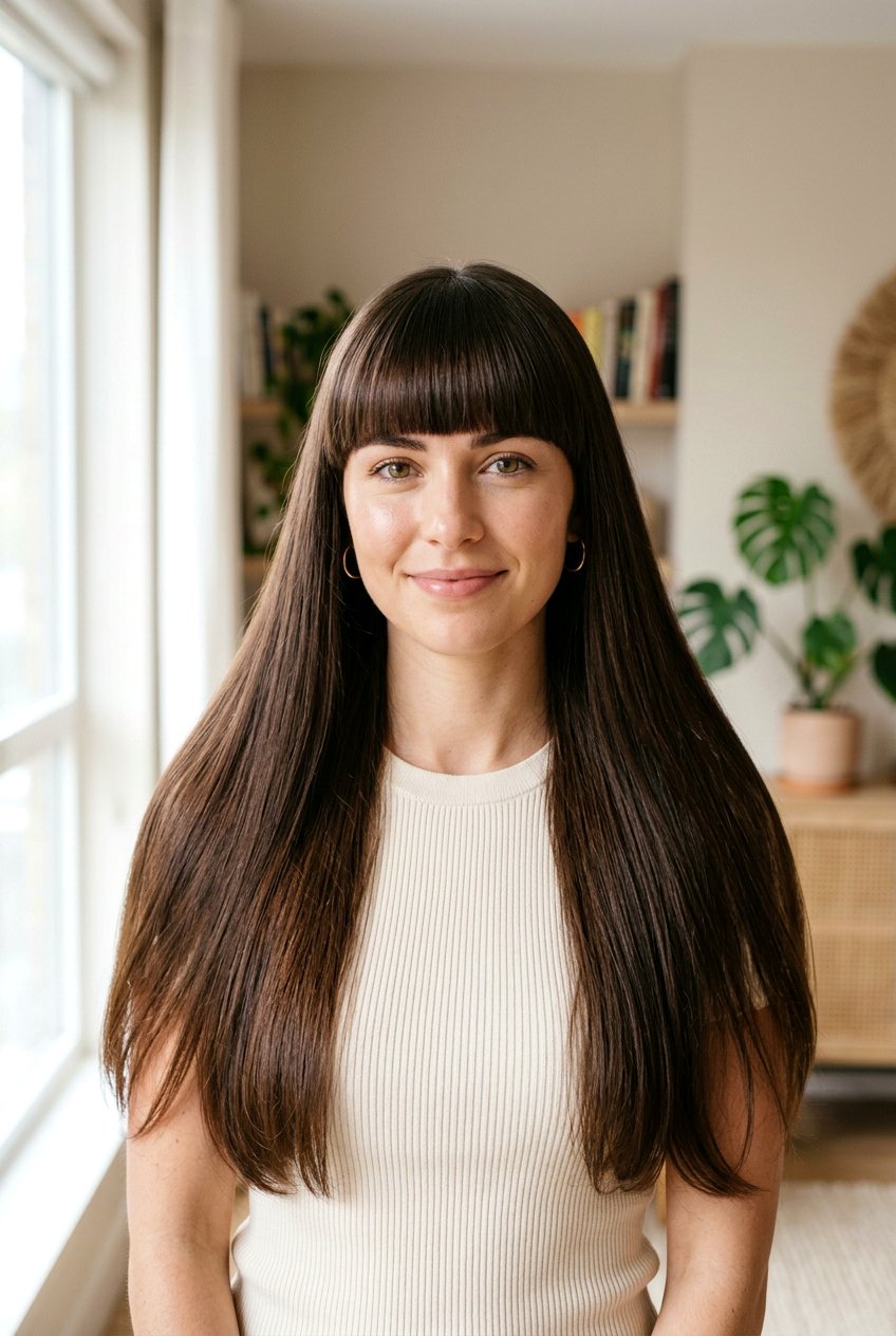 Straight Across Bangs with Long Hair - 20 transformation haircut ideas - 20 transformation haircut ideas