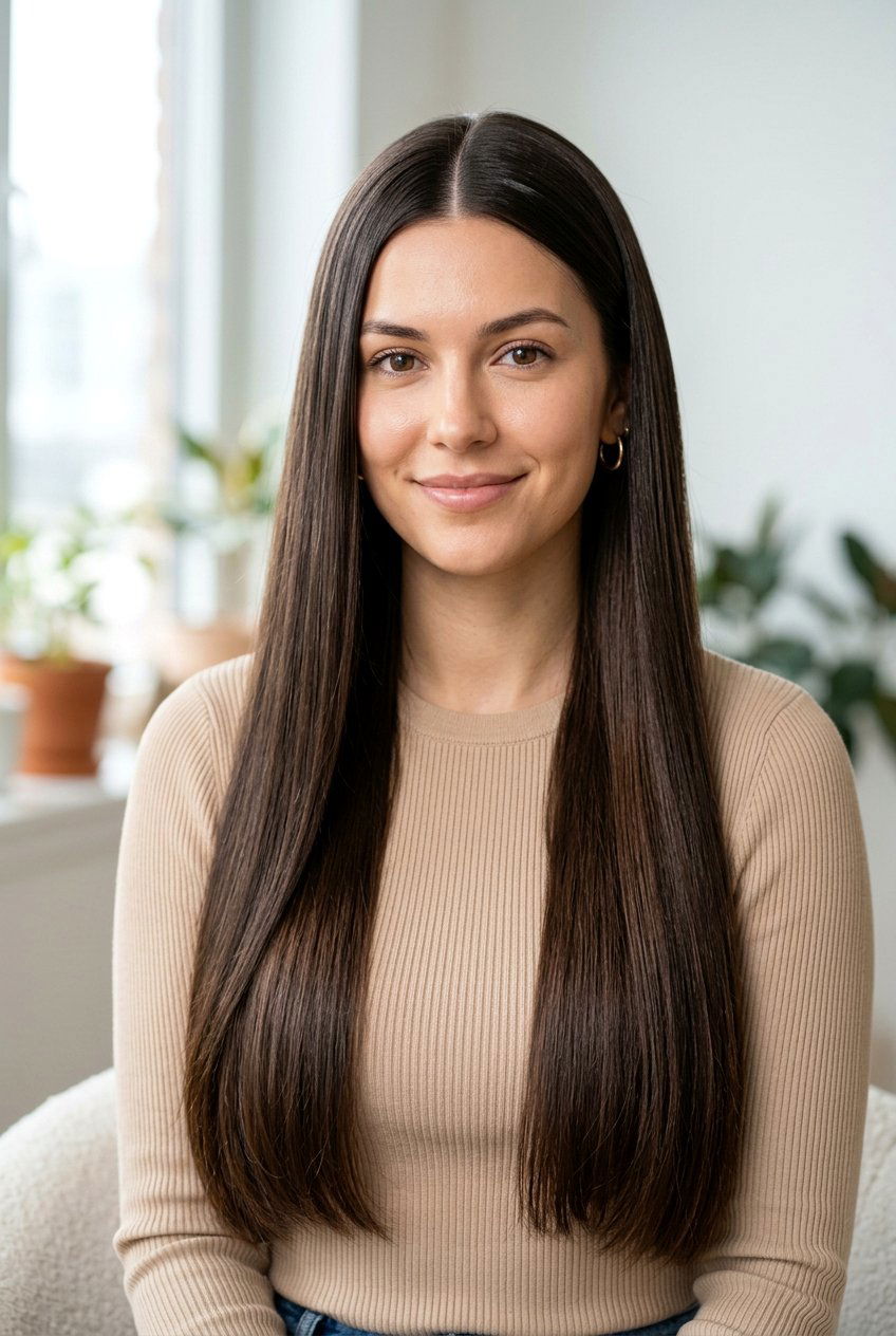 Straight And Sleek Long Hair Look - 20 lazy girl hairstyles for long hair - 20 lazy girl hairstyles for long hair