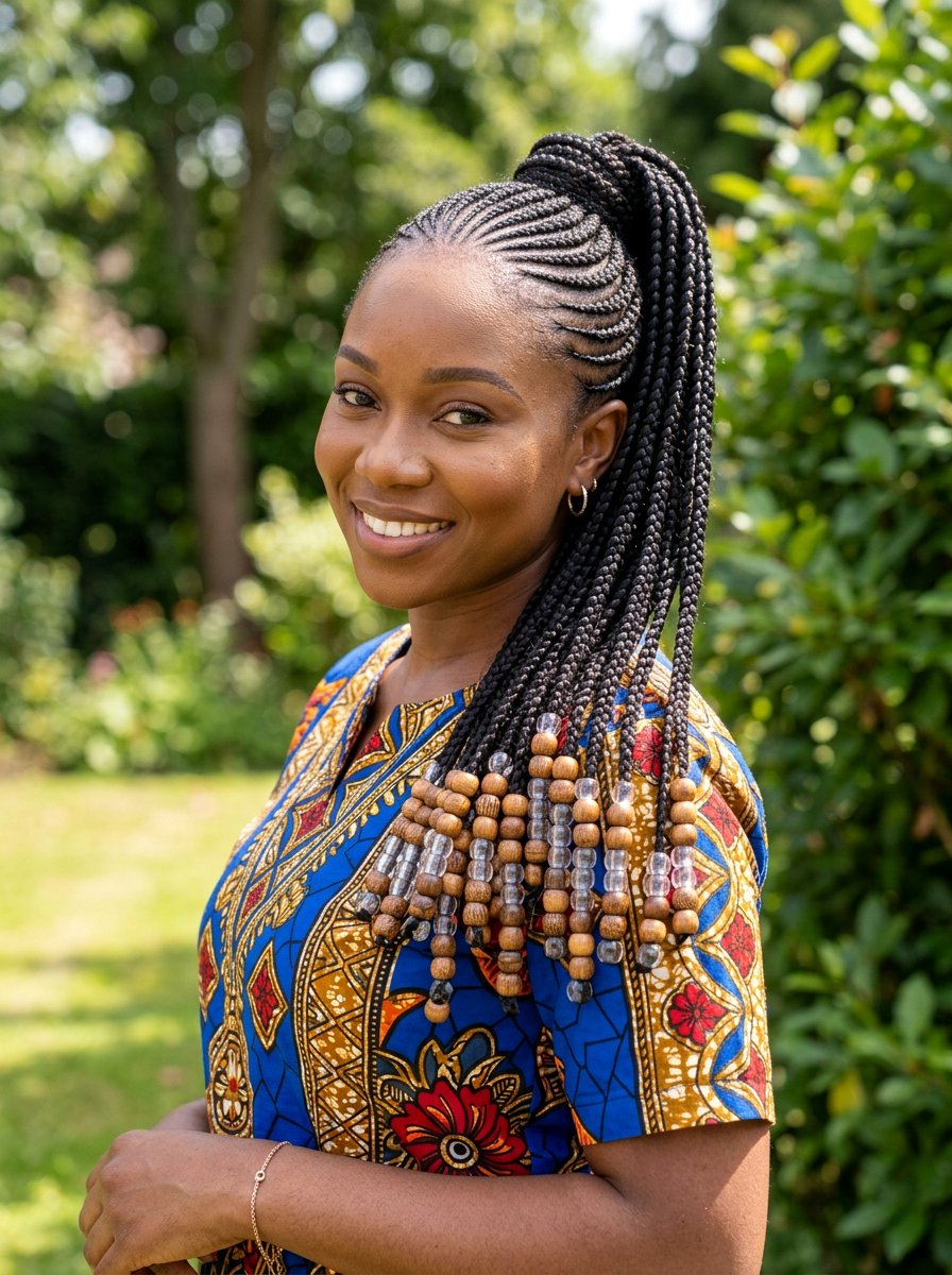 Straight Back Braids With Beaded Ponytail - 20 straight back cornrows with ponytail - 20 straight back cornrows with ponytail