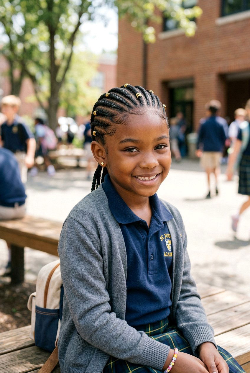 Straight Back Cornrows with Gold Cuff Accessories - 20 school cornrow styles for black girls - 20 school cornrow styles for black girls