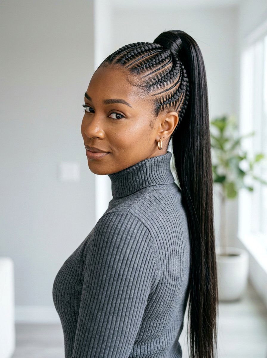 Straight Back Stitch Braids Into Ponytail - 20 straight back cornrows with ponytail - 20 straight back cornrows with ponytail