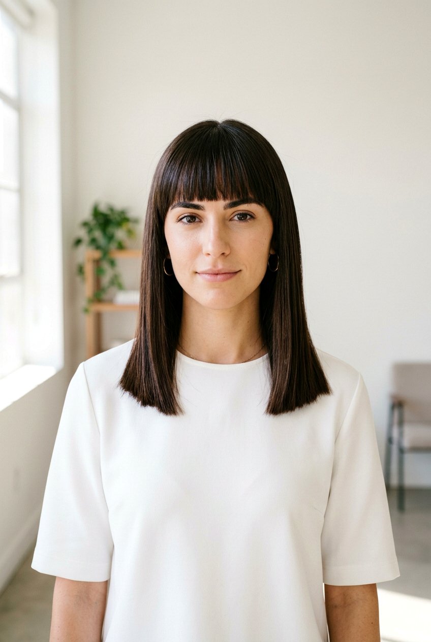 Straight Blunt Cut With Bangs - 20 picture day hairstyle for shoulder length hair - 20 picture day hairstyle for shoulder length hair