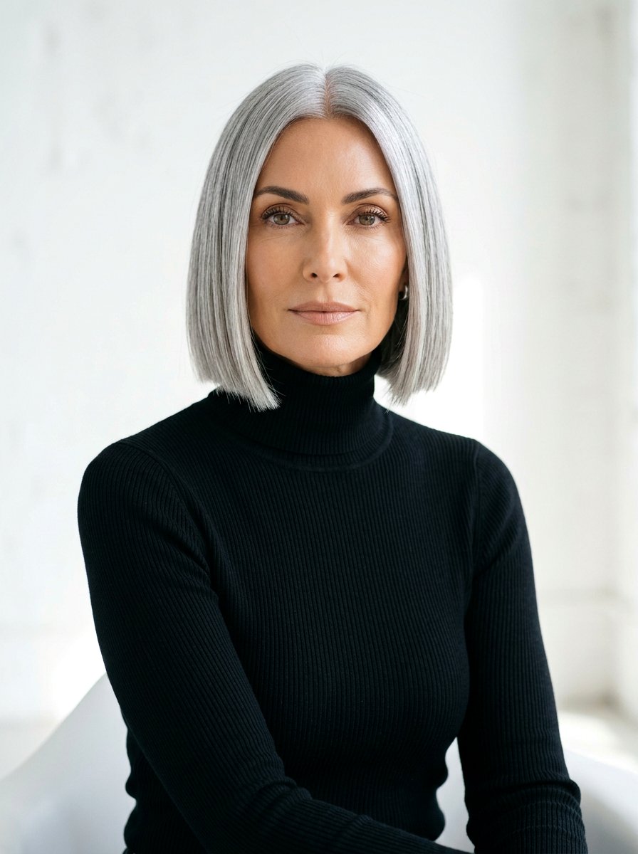 Straight Blunt Gray Bob - 20 polished gray bob hair color - 20 polished gray bob hair color