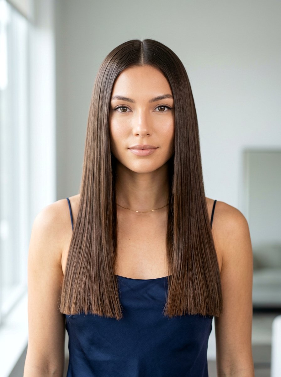 Straight Blunt Haircut With Middle Part And Glass Finish - 20 straight haircut with blunt ends - 20 straight haircut with blunt ends