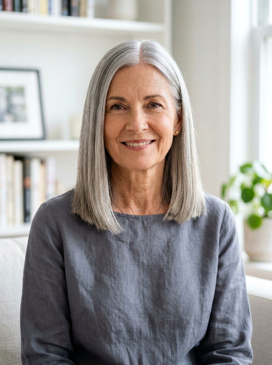 Straight Blunt Lob With Center Part - 20 straight haircut for women over 60 - 20 straight haircut for women over 60