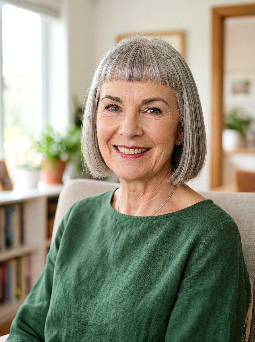 Straight Bob With Micro Fringe - 20 straight haircut for women over 60 - 20 straight haircut for women over 60