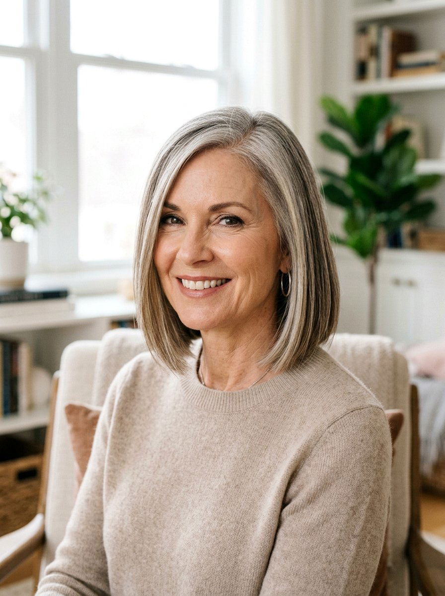 Straight Bob With Side Part - 20 straight haircut for women over 50 - 20 straight haircut for women over 50