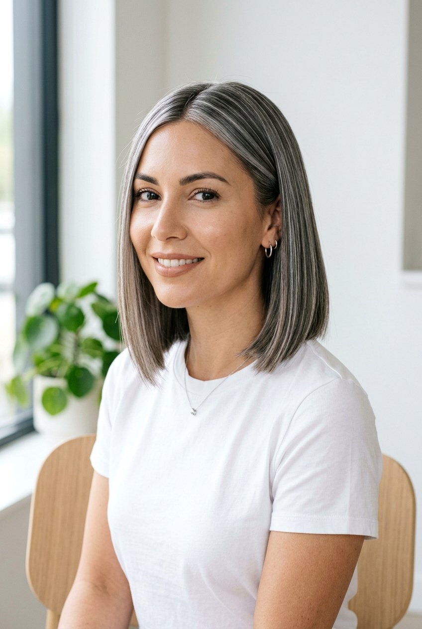 Straight Bob With Silver Highlights - 20 highlights for bob haircut - 20 highlights for bob haircut