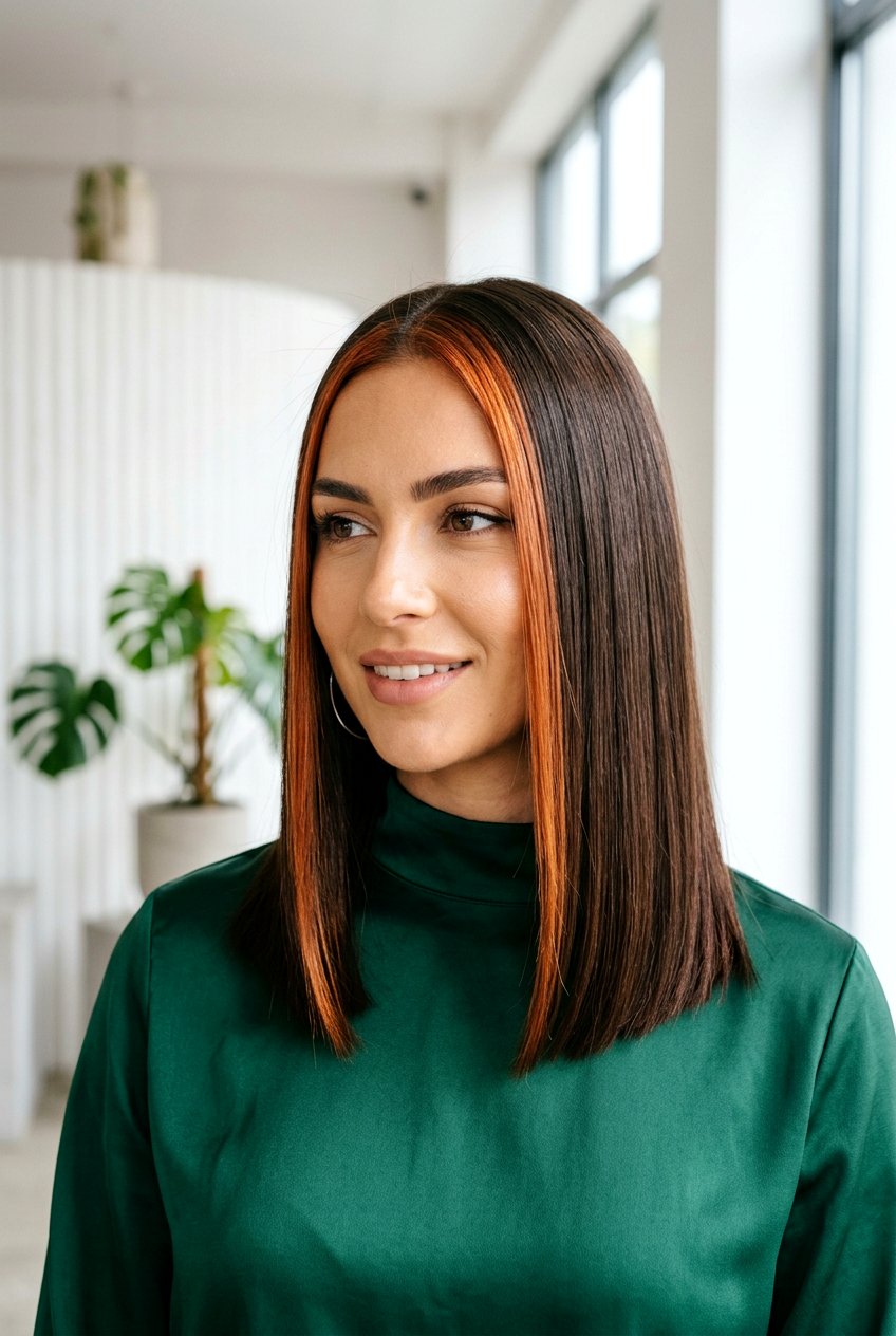 Straight Brunette Hair With Copper Money Piece - 20 brunette hair with copper money piece - 20 brunette hair with copper money piece