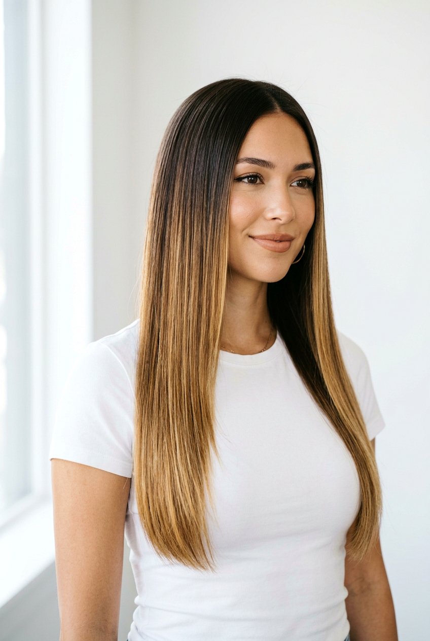 Straight Brunette Hair with Honey Balayage - 20 brunette hair with honey balayage - 20 brunette hair with honey balayage