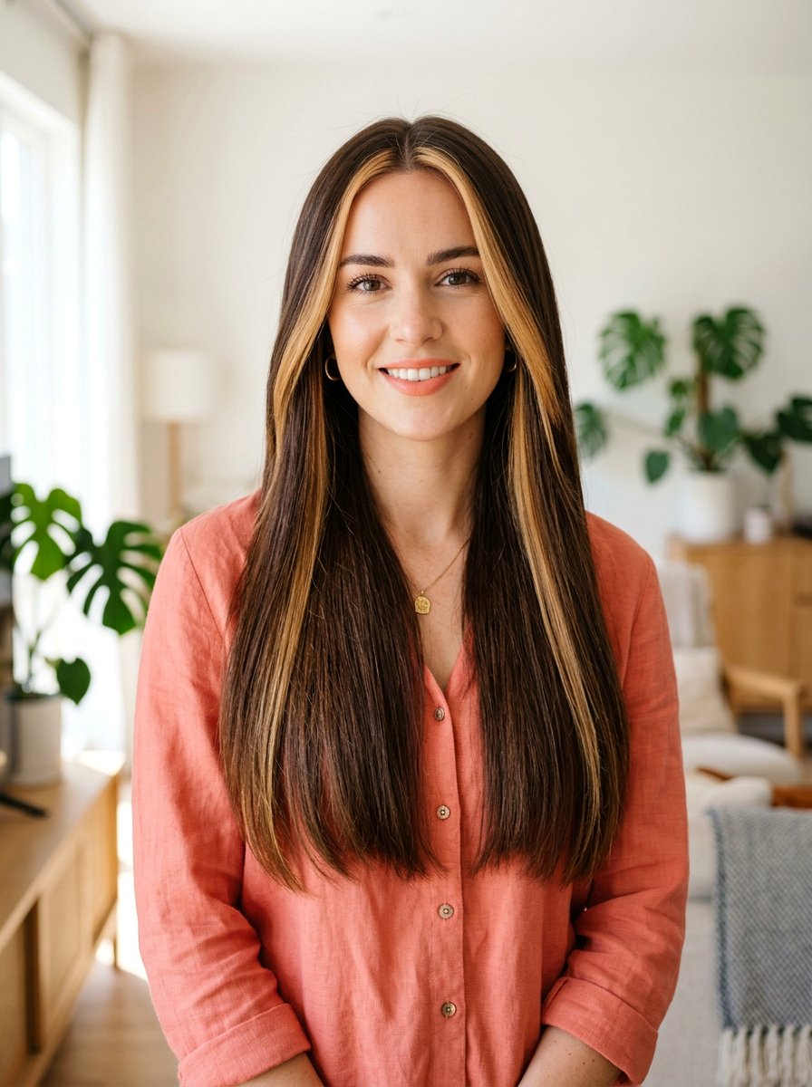 Straight Brunette With Subtle Money Piece Highlights - 20 rich brunette with subtle highlights - 20 rich brunette with subtle highlights