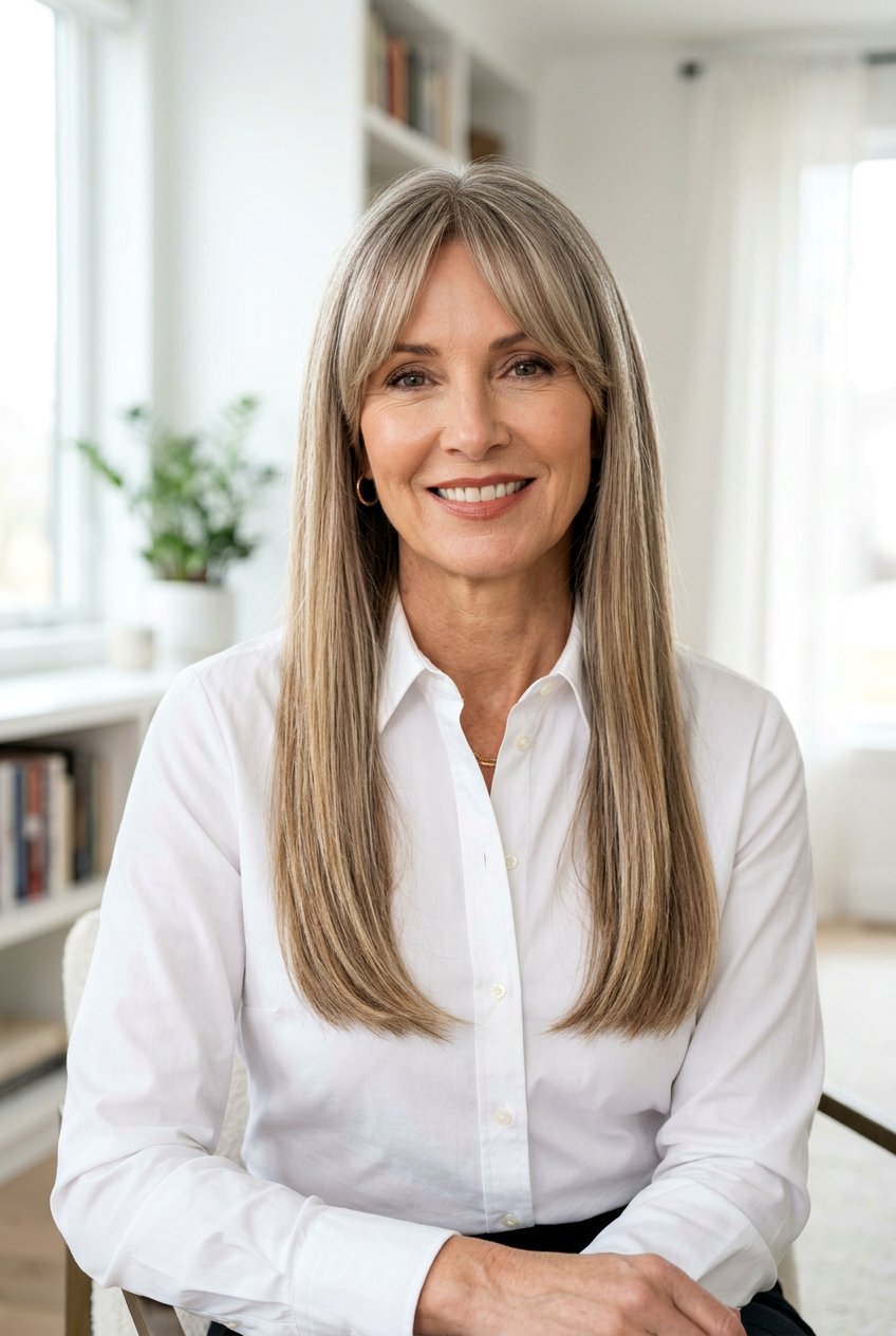 Straight Curtain Bangs - 20 curtain bangs for women over 50 - 20 curtain bangs for women over 50