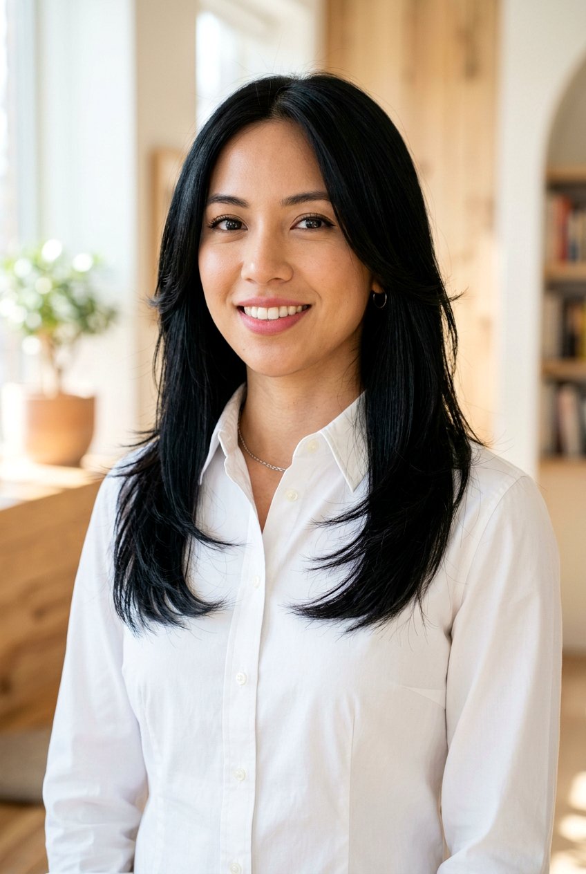 Straight Feathered Haircut With Soft Ends - 20 feather cut to reduce volume in thick hair - 20 feather cut to reduce volume in thick hair