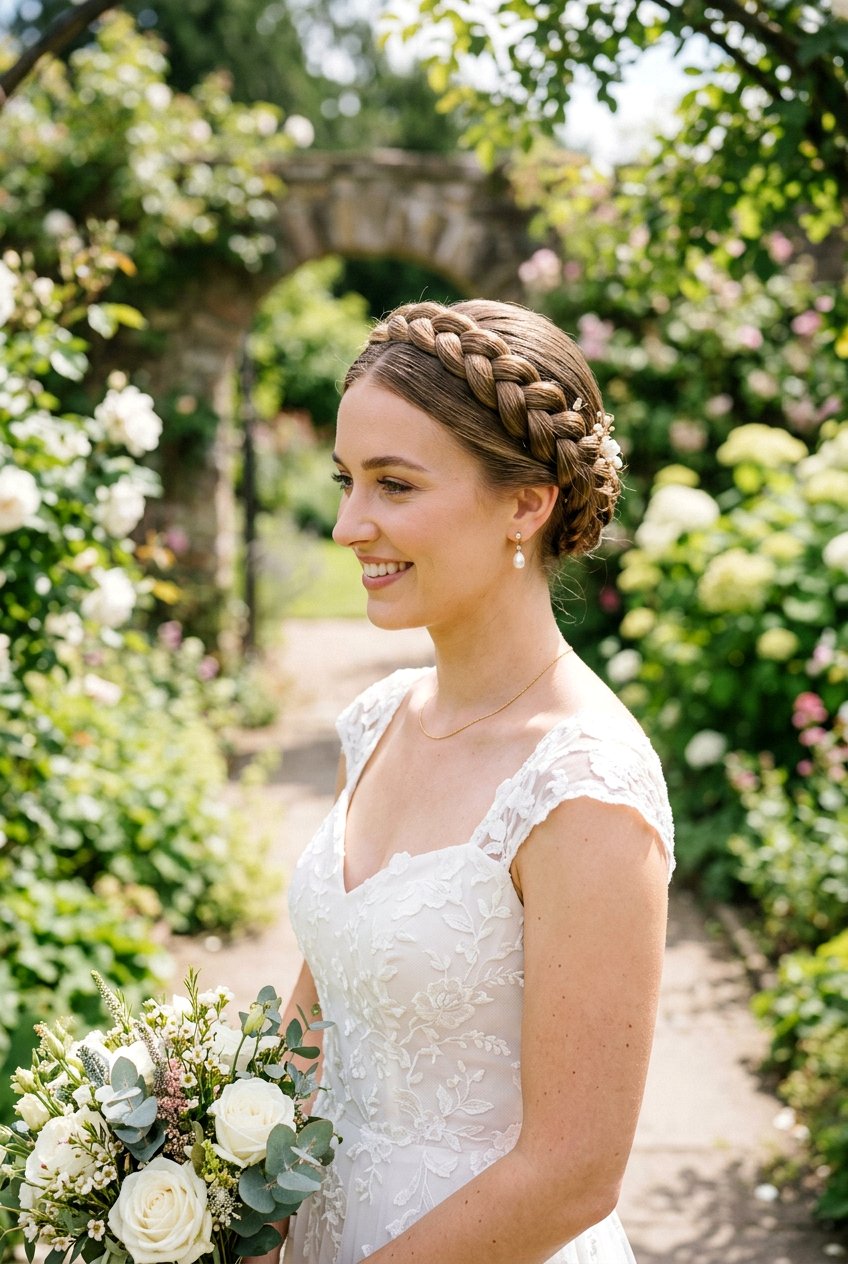 Straight Hair Bridal Crown Braid - 20 bridal hairstyle for straight sleek look - 20 bridal hairstyle for straight sleek look