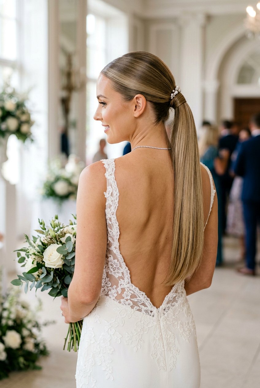 Straight Hair Bridal Ponytail - 20 bridal hairstyle for straight sleek look - 20 bridal hairstyle for straight sleek look