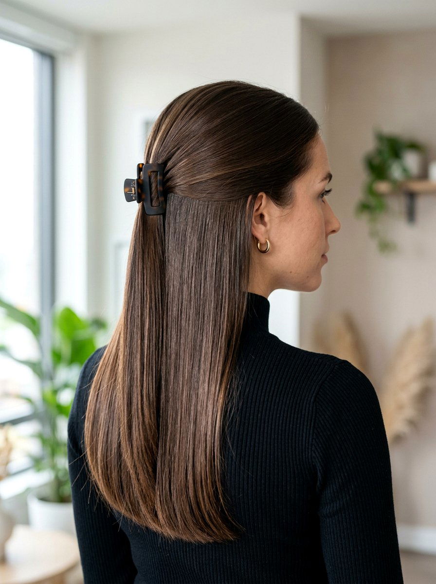 Straight Hair Half Up Claw Clip - 20 school half up claw clip hairstyle - 20 school half up claw clip hairstyle