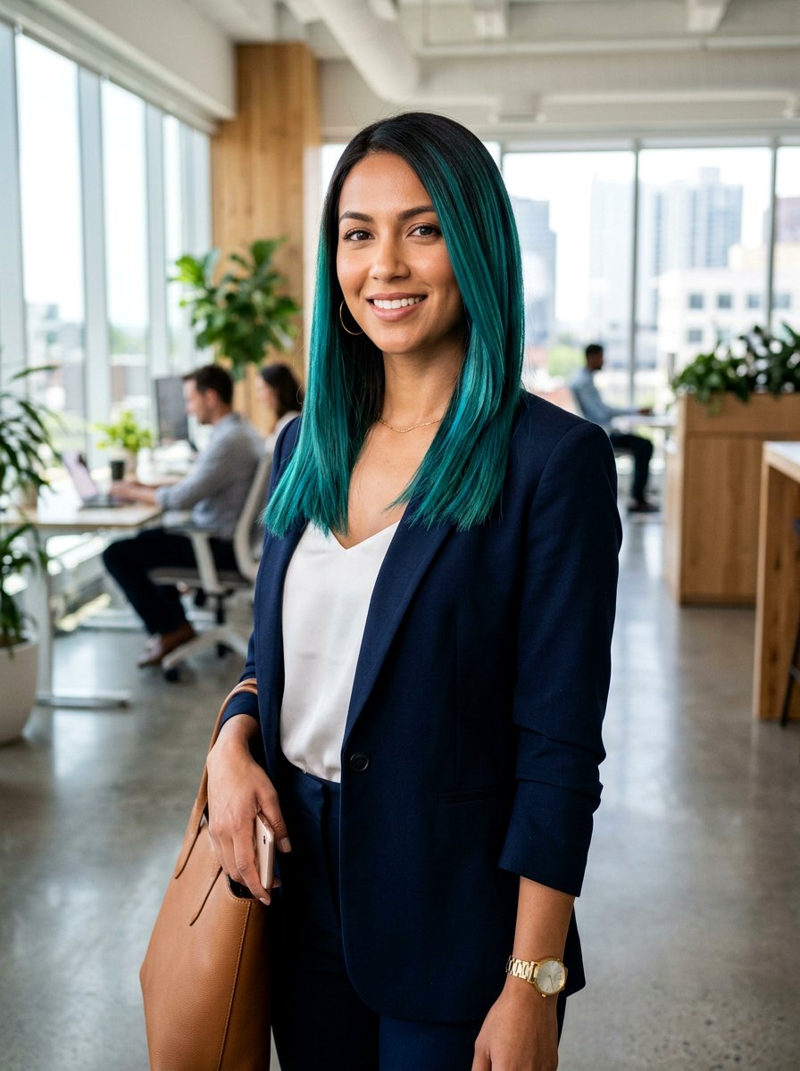 Straight Hair Ocean Teal Balayage - 20 ocean teal balayage - 20 ocean teal balayage