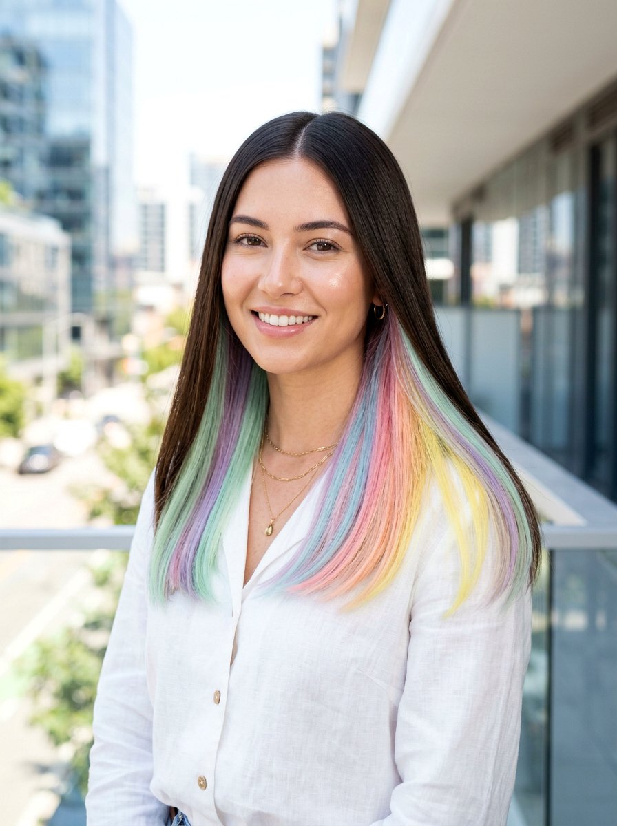 Straight Hair Pastel Rainbow Underlayer - 20 pastel rainbow underlayer hair - 20 pastel rainbow underlayer hair