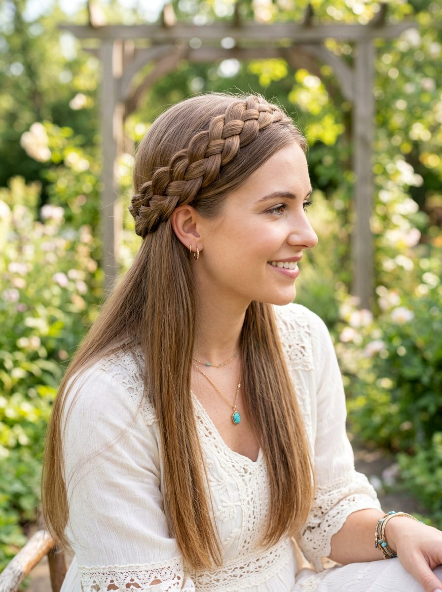 Straight Hair With Braided Crown - 20 straight hairstyle ideas for women - 20 straight hairstyle ideas for women