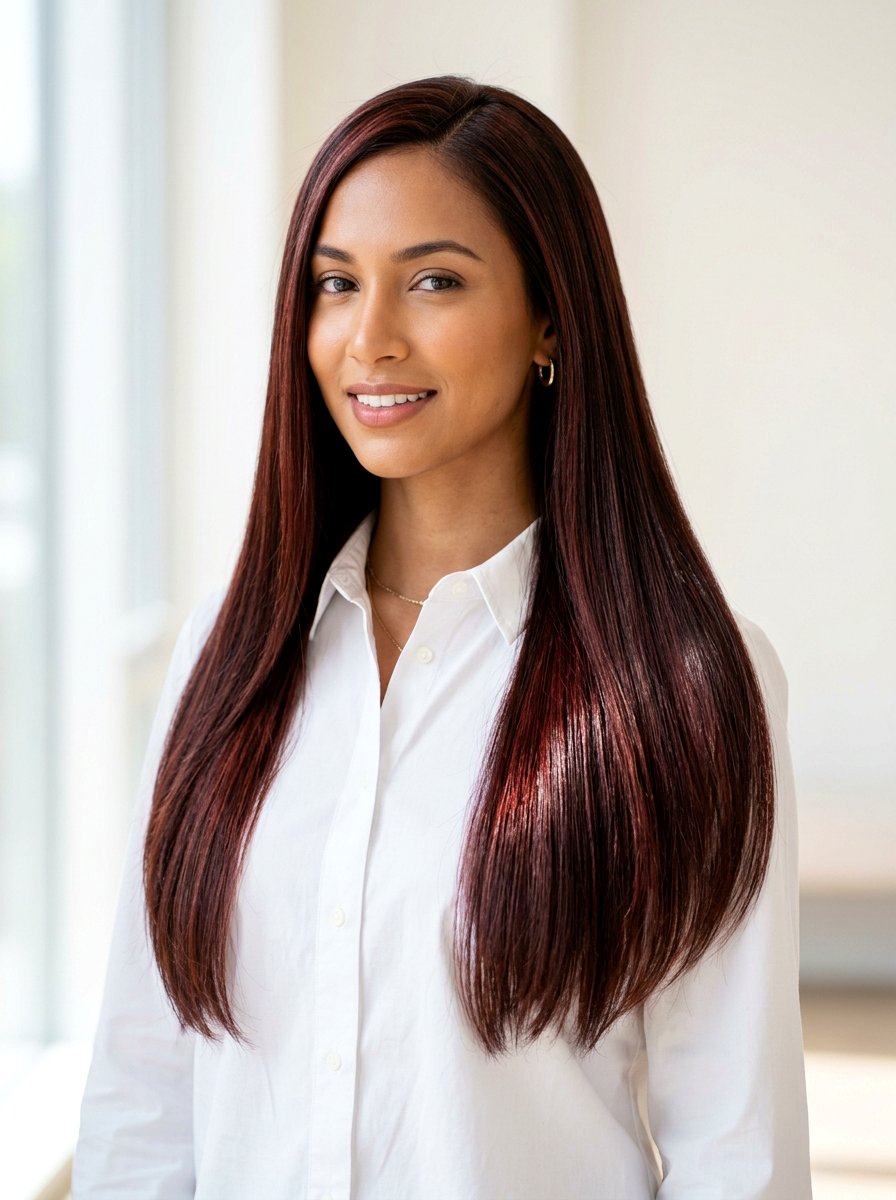 Straight Hair With Cherry Cola Highlights - 20 winter cherry cola highlights - 20 winter cherry cola highlights
