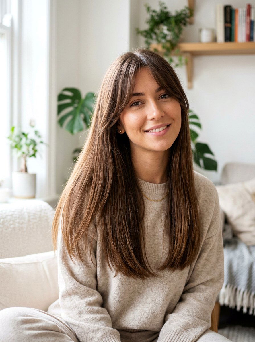 Straight Hair With Curtain Bangs - 20 polished straight haircut for women - 20 polished straight haircut for women