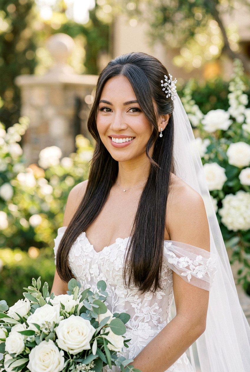 Straight Hair With Face Framing Bridal - 20 bridal hairstyle for sleek modern wedding - 20 bridal hairstyle for sleek modern wedding