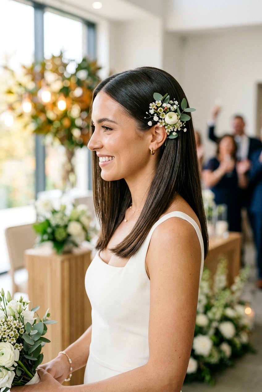 Straight Hair With Flower Accessories - 20 bridal hairstyles with fresh flowers - 20 bridal hairstyles with fresh flowers