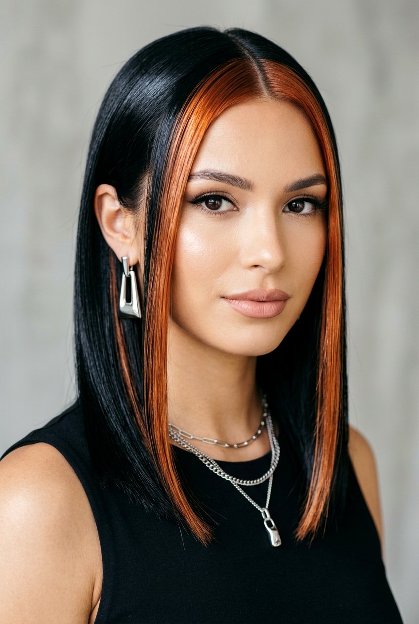 Straight Hair With Metallic Copper Front Pieces - 20 chunky copper front pieces - 20 chunky copper front pieces