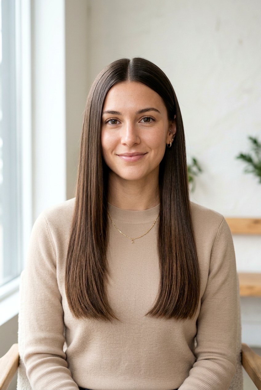 Straight Hair With Middle Part - 20 lazy college hairstyles - 20 lazy college hairstyles