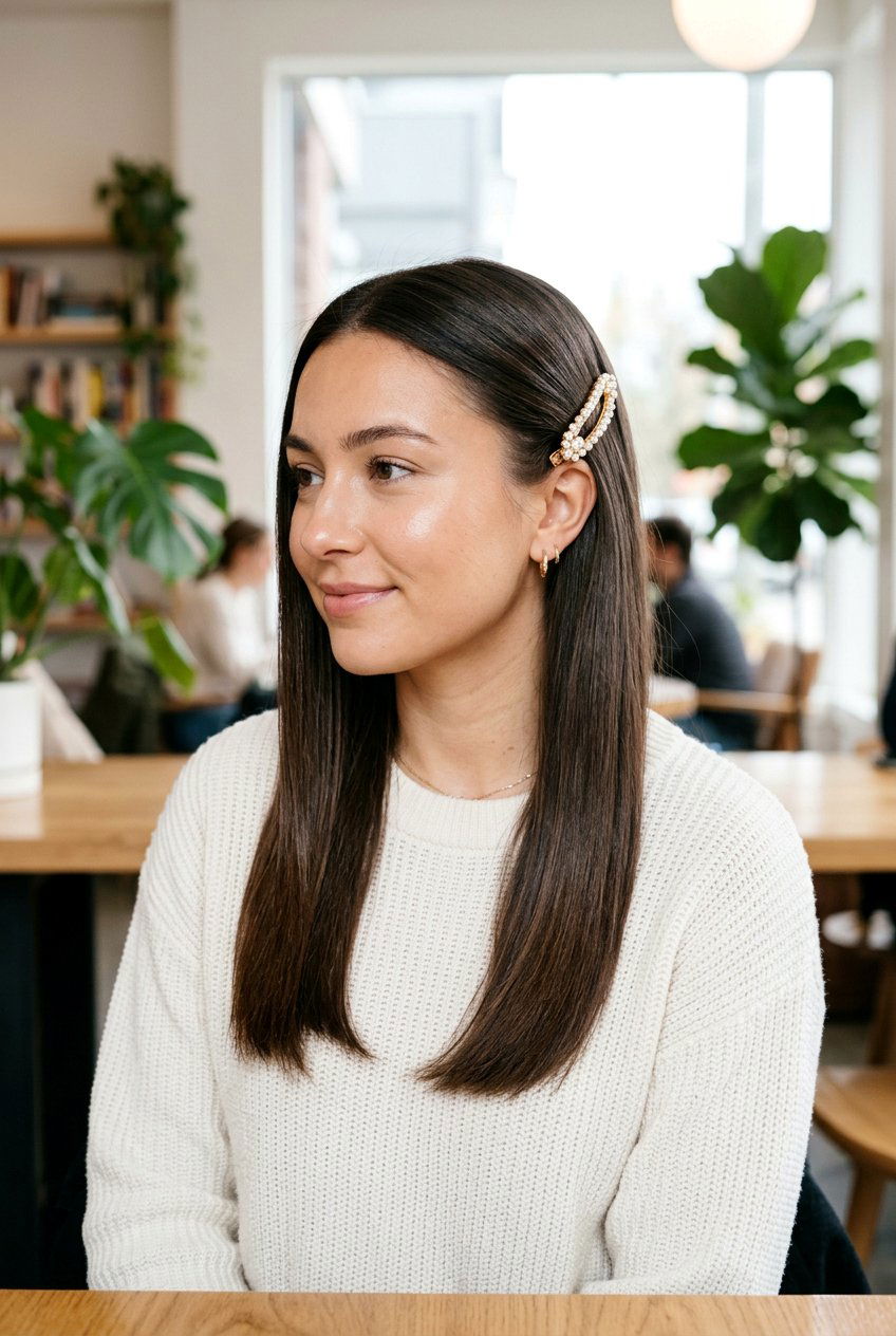 Straight Hair With Side Clip For Picture Day - 20 easy hairstyles for picture day - 20 easy hairstyles for picture day