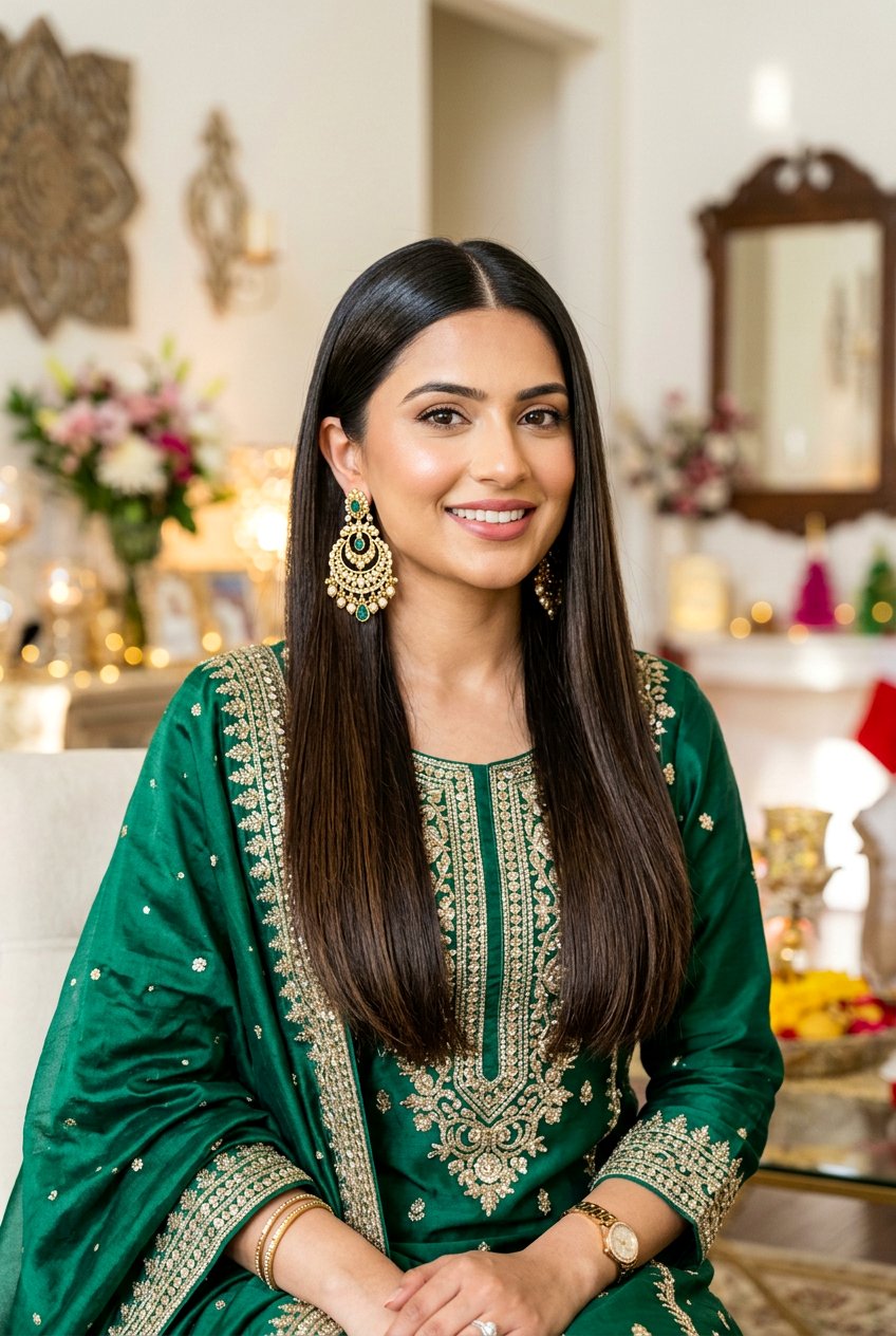 Straight Hair With Sleek Middle Part - 20 eid party hairstyles for women - 20 eid party hairstyles for women