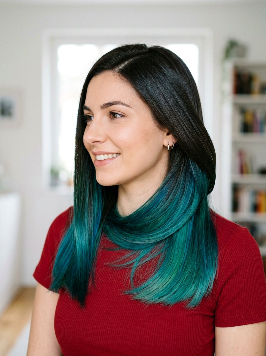 Straight Hair With Teal Underlayer On Dark Hair - 20 teal underlayer on dark hair - 20 teal underlayer on dark hair