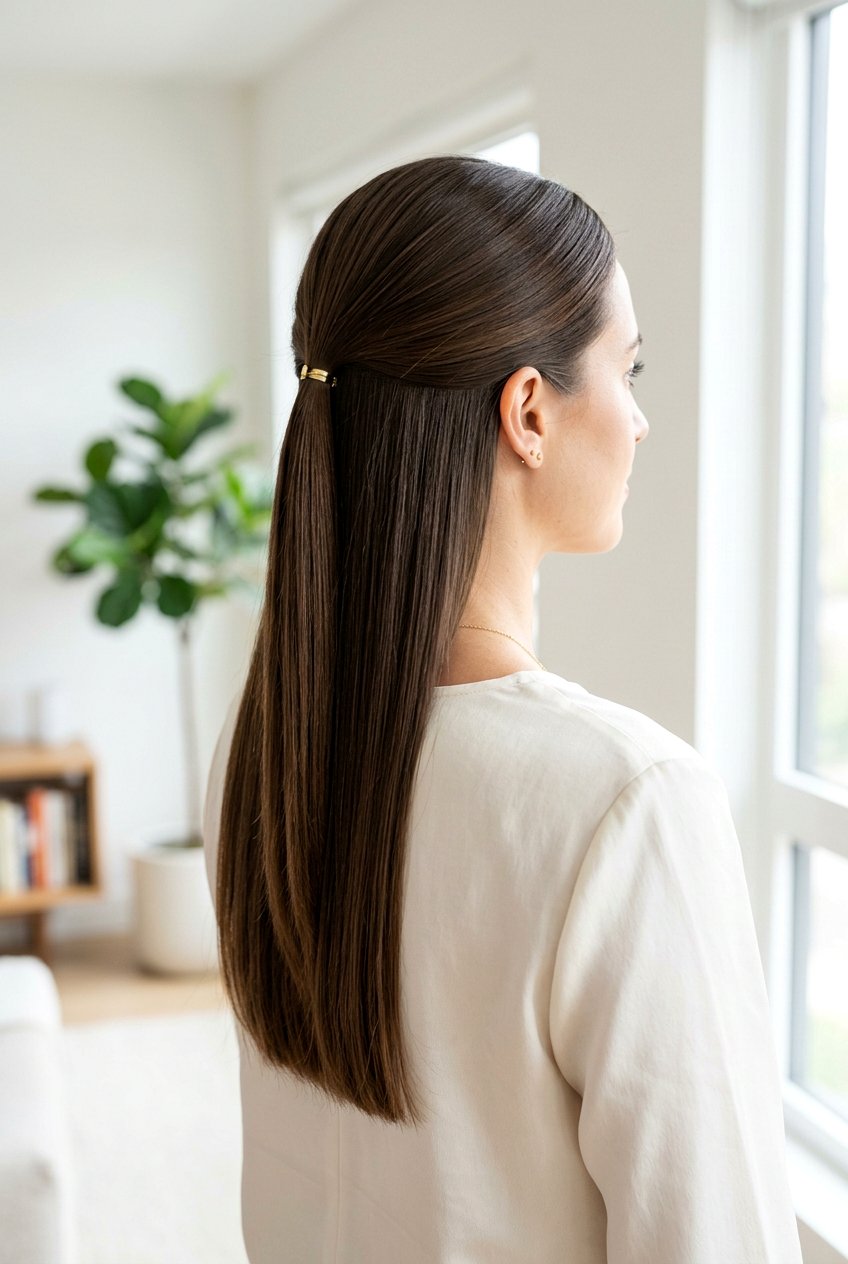 Straight Half Up For Work - 20 elegant work half up hairstyle - 20 elegant work half up hairstyle