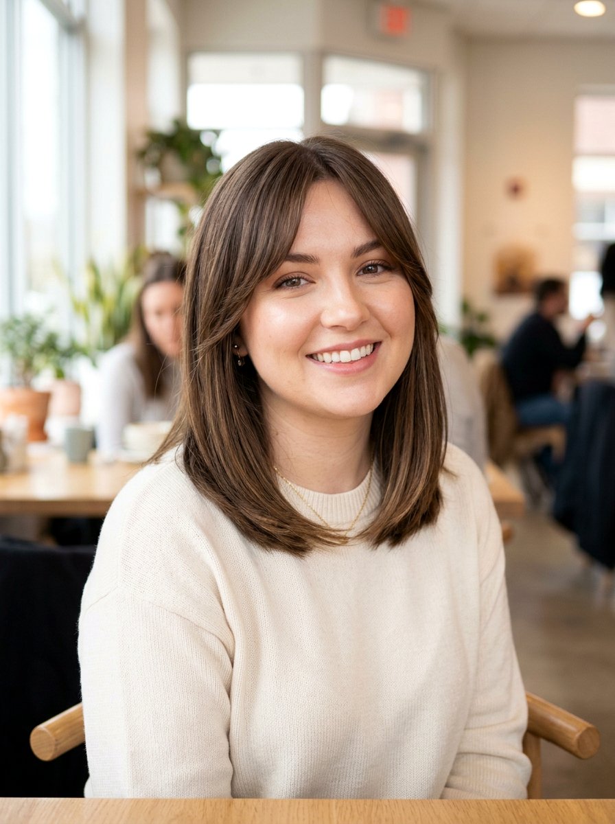 Straight Lob With Curtain Bangs For Round Face - 20 straight lob with curtain bangs - 20 straight lob with curtain bangs