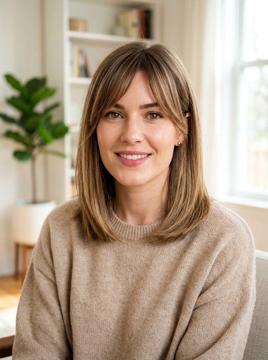 Straight Lob With Curtain Bangs For Square Face - 20 straight lob with curtain bangs - 20 straight lob with curtain bangs