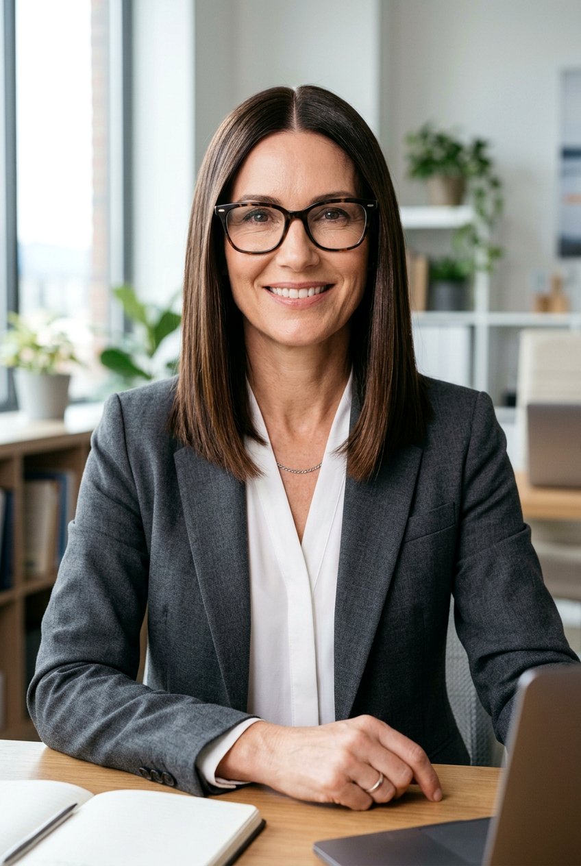 Straight Lob With Middle Part - 20 hairstyles for women with glasses over 40 - 20 hairstyles for women with glasses over 40