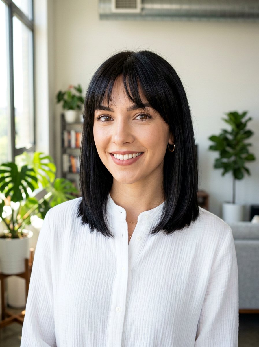 Straight Lob With Shorter Curtain Bangs - 20 straight lob with curtain bangs - 20 straight lob with curtain bangs