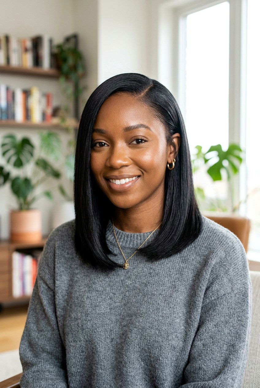 Straight Lob With Side Part - 20 black women office hairstyle ideas - 20 black women office hairstyle ideas