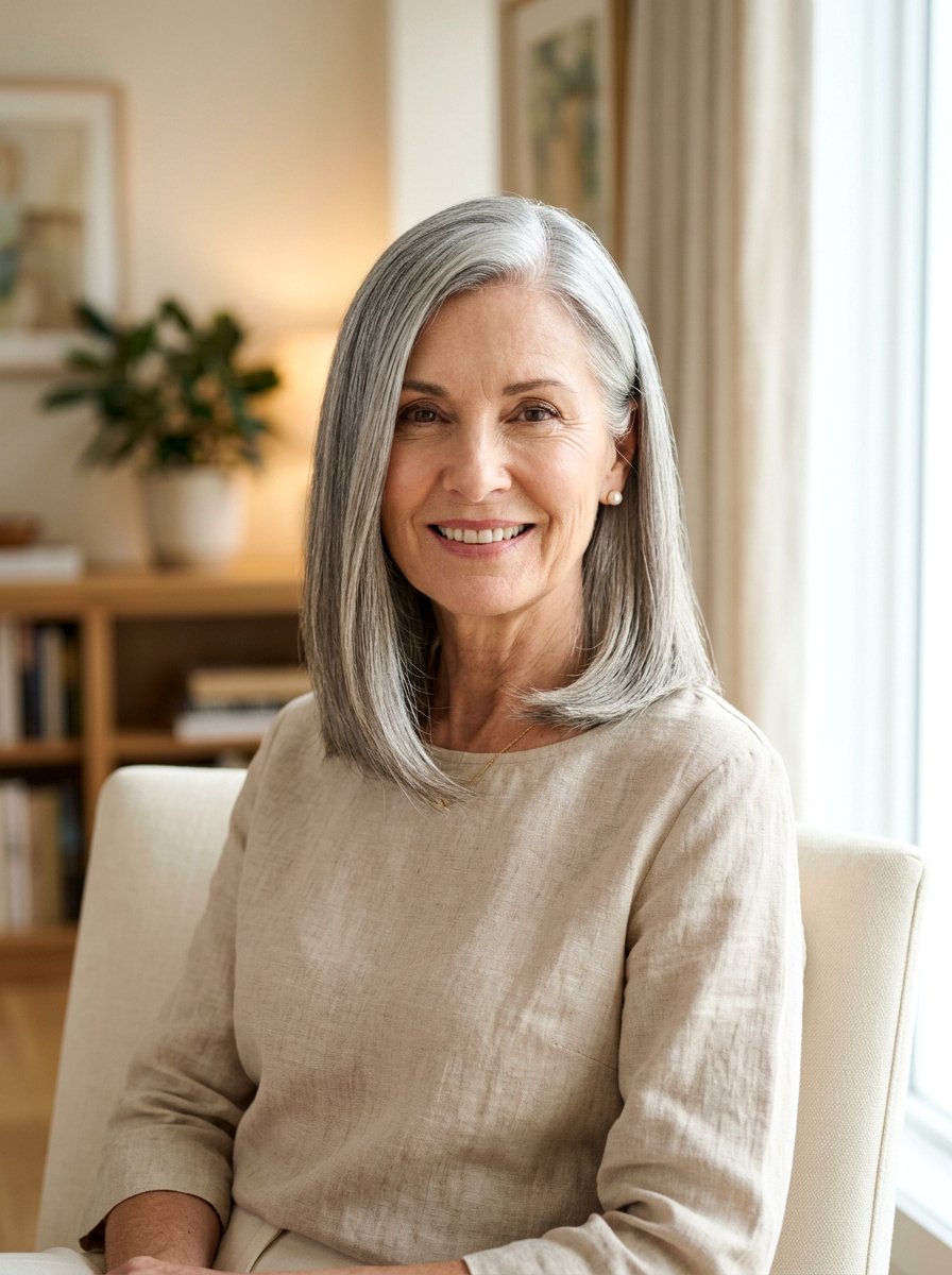Straight Long Bob With Side Part - 20 straight haircut for women over 60 - 20 straight haircut for women over 60