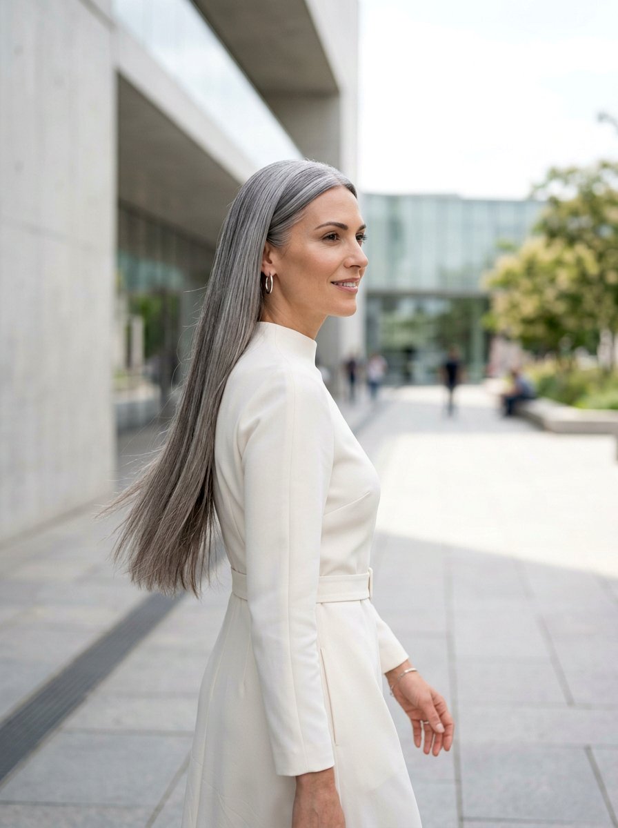 Straight Long Gray Hair - 20 easy hairstyle for naturally gray hair - 20 easy hairstyle for naturally gray hair