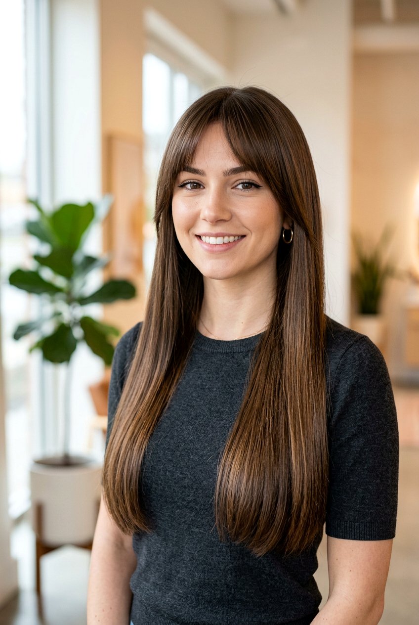 Straight Long Hair With Bottleneck Fringe - 20 bottleneck bangs for long hair - 20 bottleneck bangs for long hair