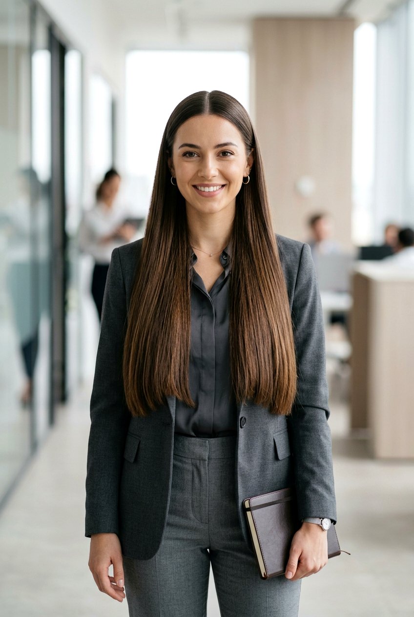 Straight Long Hair With Middle Part - 20 professional hairstyles for women - 20 professional hairstyles for women