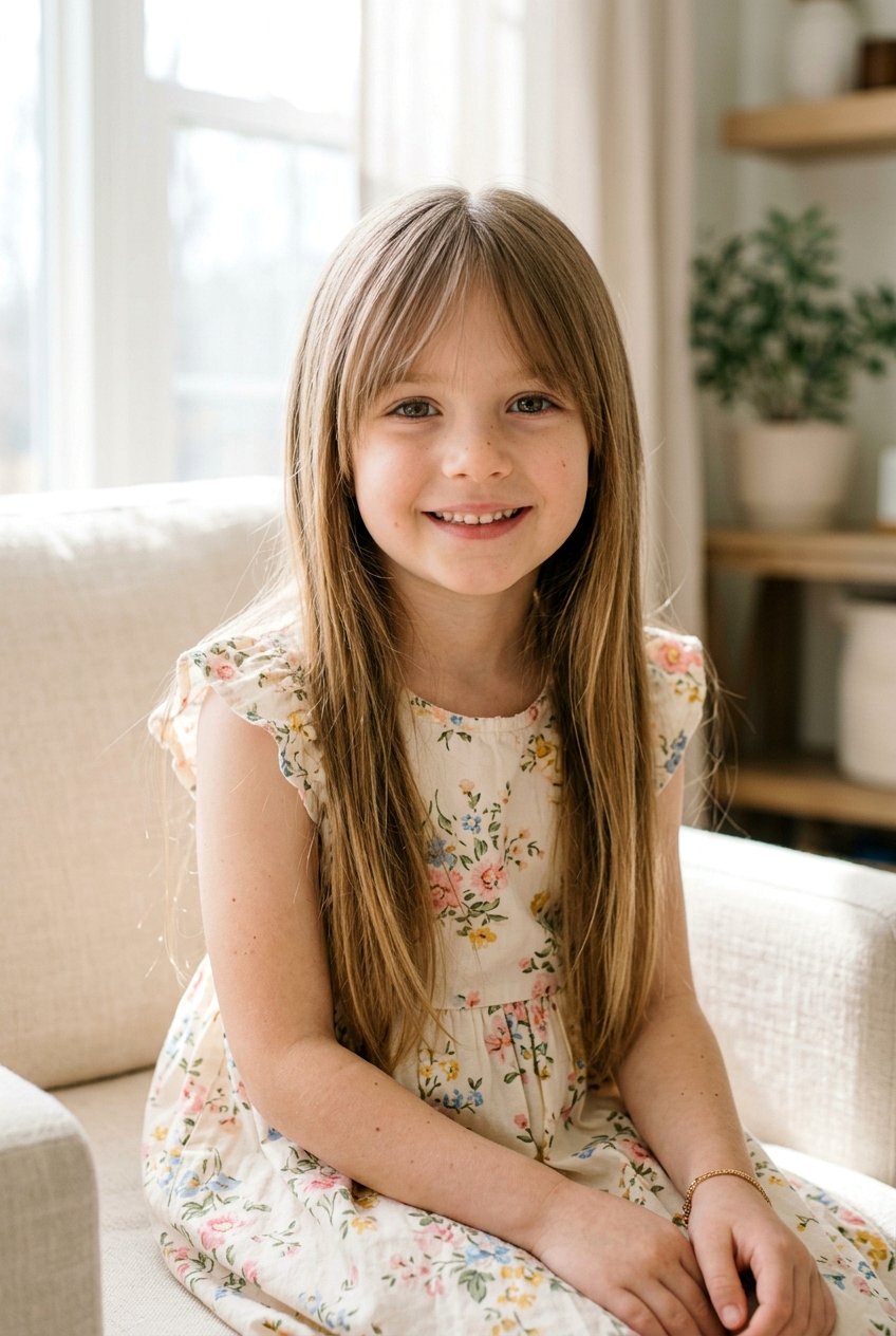 Straight Long Hair With Wispy Curtain Bangs - 20 long haircut for little girls with curtain bangs - 20 long haircut for little girls with curtain bangs