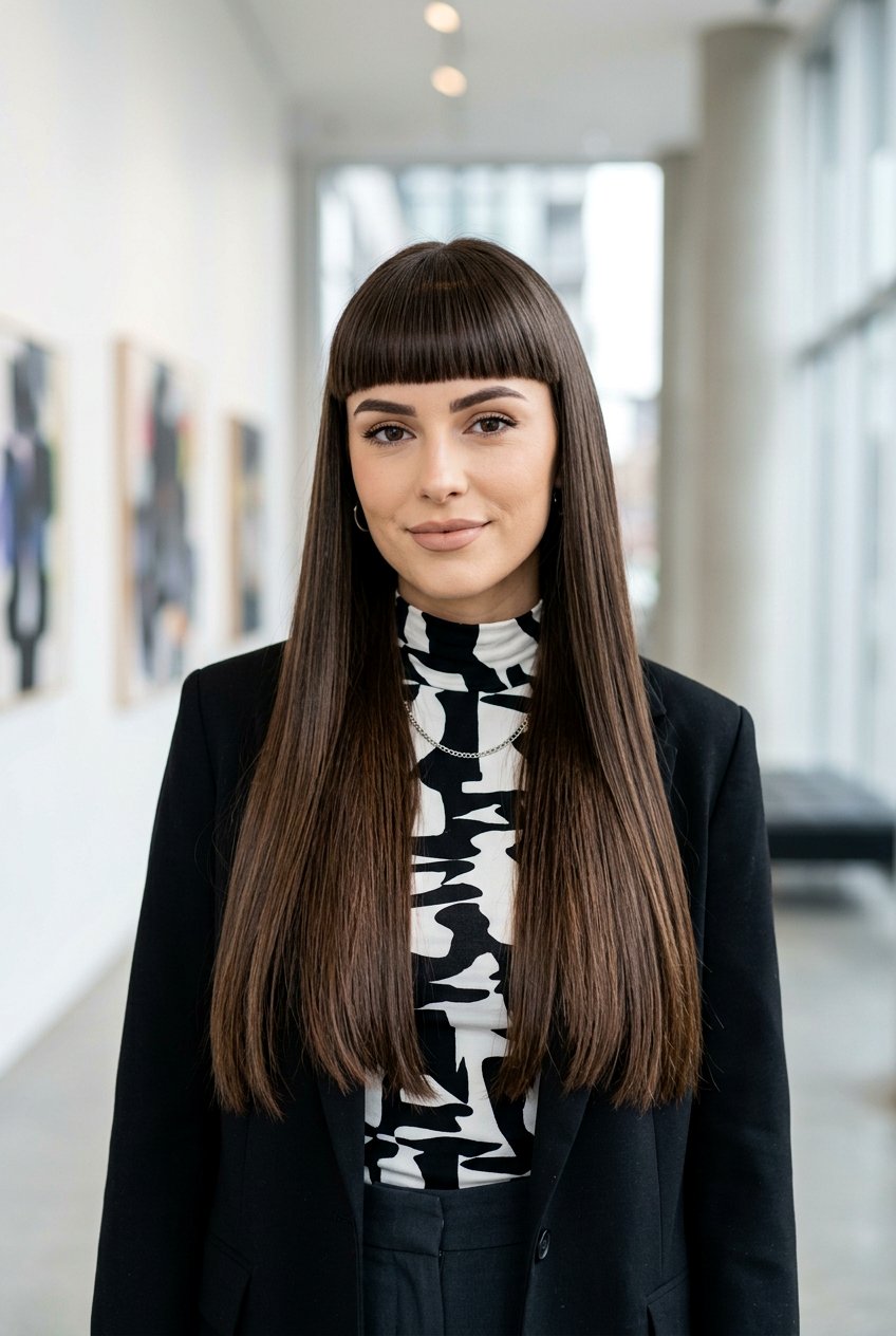 Straight Long Hair with Blunt Bangs - 20 salon haircut ideas for long hair - 20 salon haircut ideas for long hair