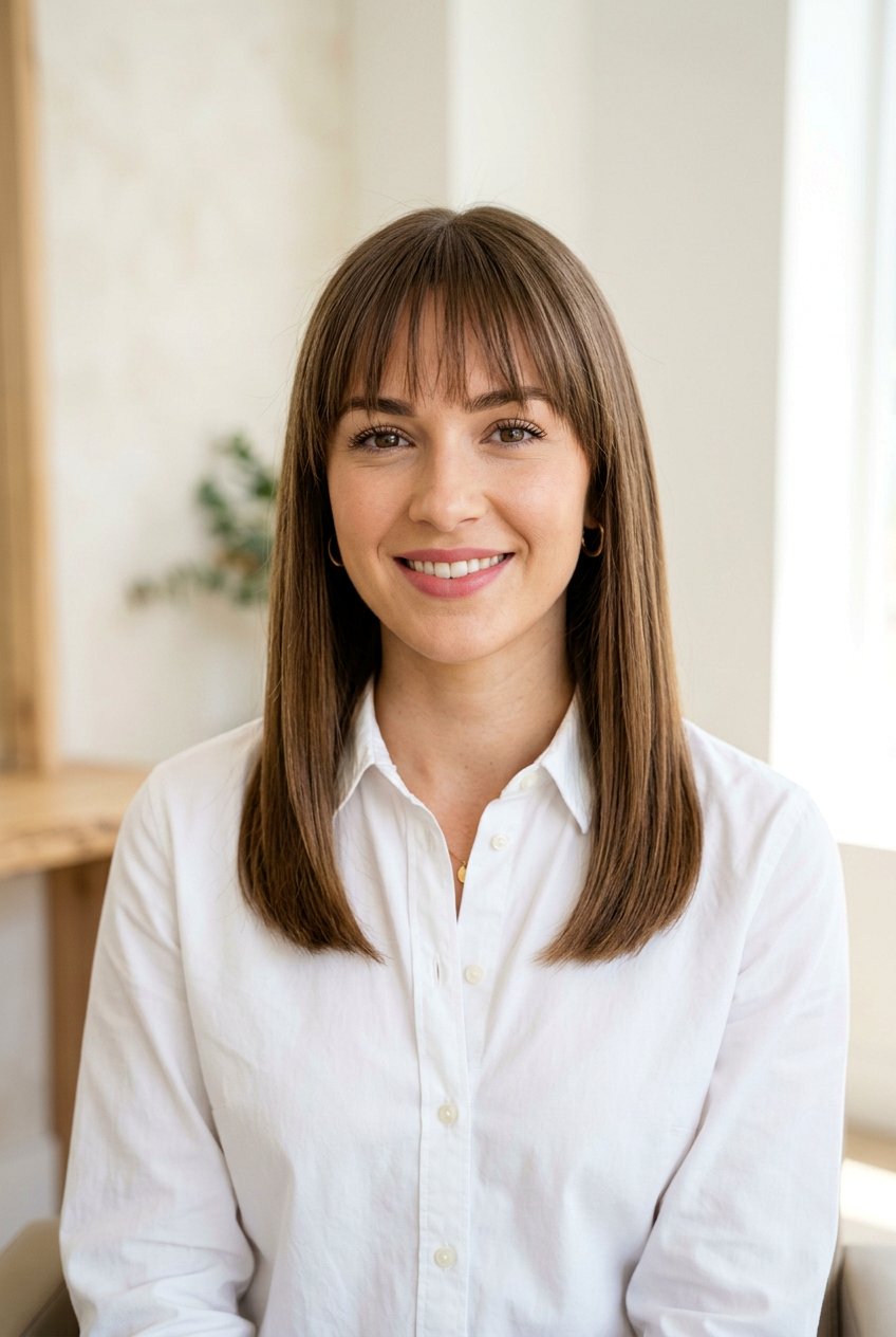 Straight Medium Hair With Textured Bangs - 20 low maintenance medium haircut with bangs - 20 low maintenance medium haircut with bangs